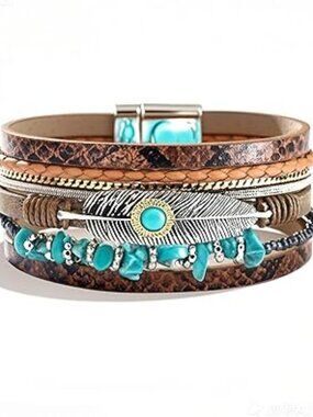 Boho Western Bracelet Boho Leather Wrap Turquoise Bracelet Western Jewelry